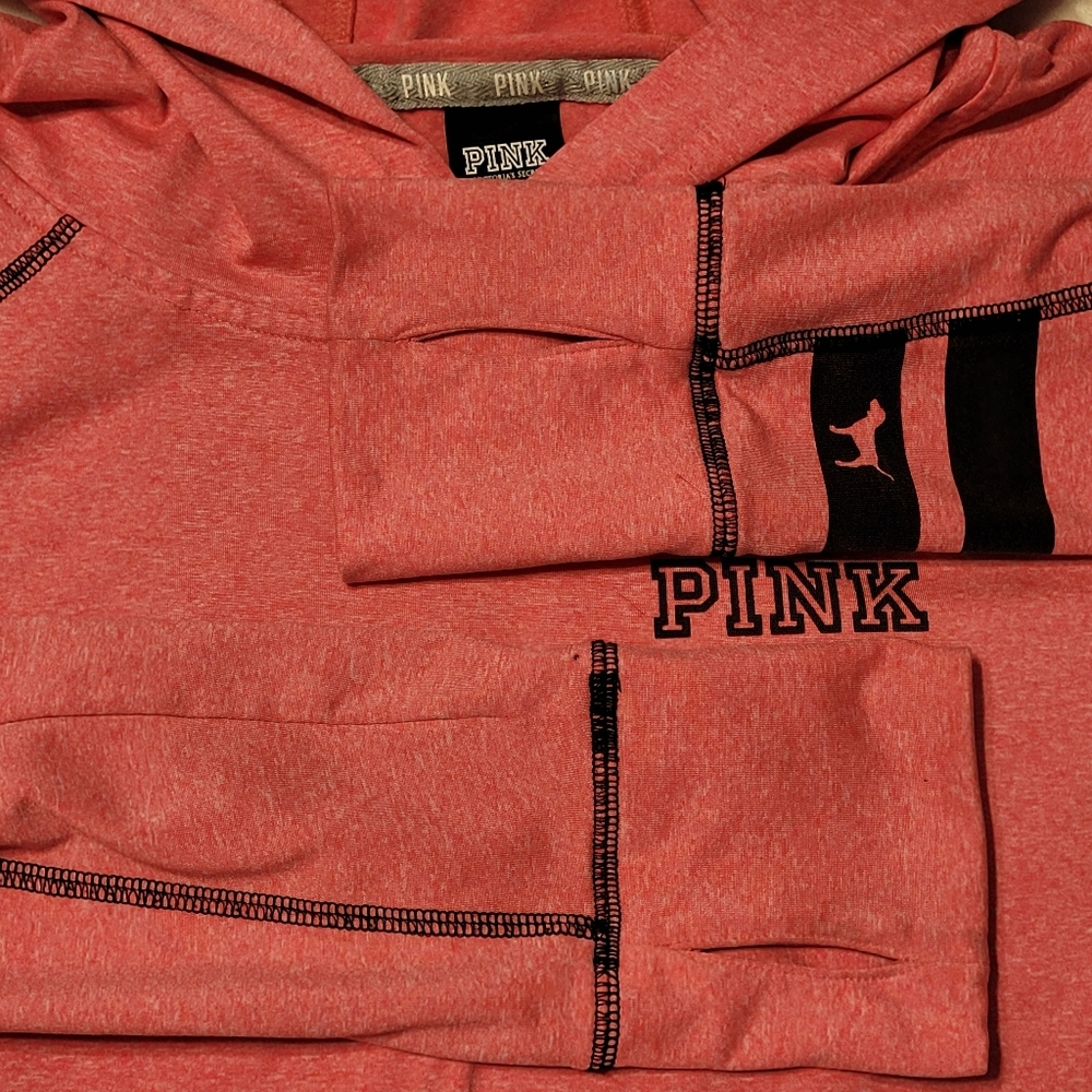 VS PINK Hot Pink Heather Athleisure Hoodie Thumbhole Sleeves Back Zip Pocket  Lg - Picture 13 of 16